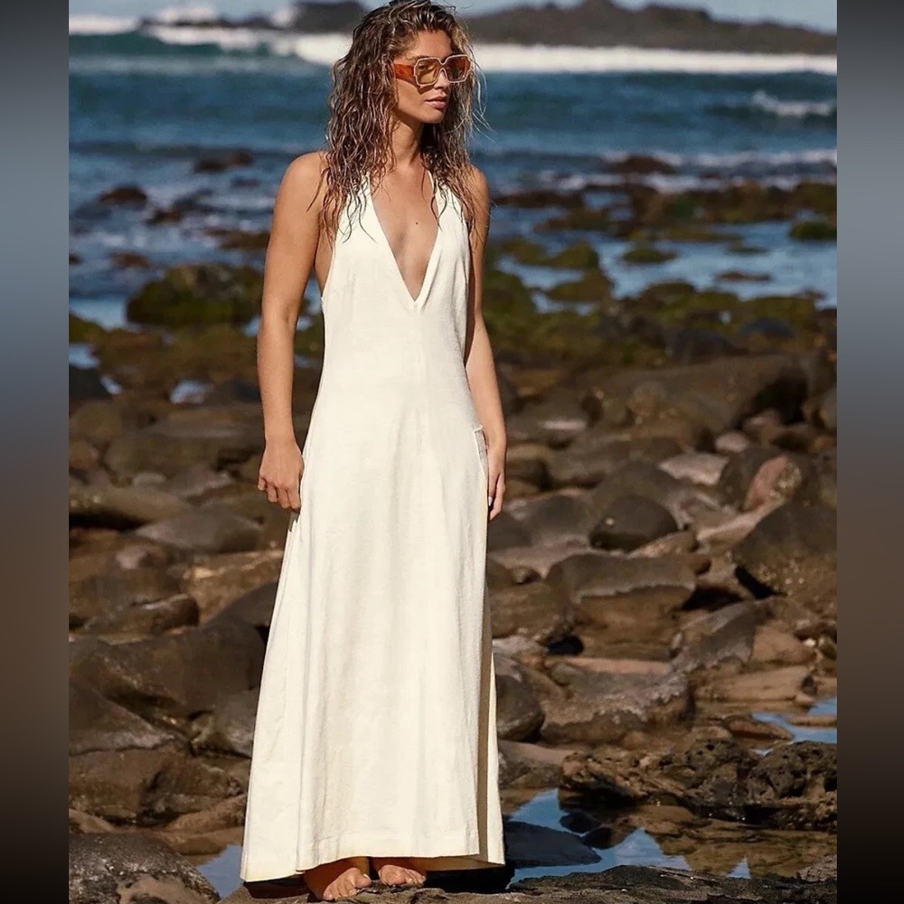 Free People Victoria Low-Back Maxi Dress White Ivory Size Large - Picture 3 of 12